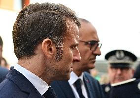 French President Macron Inaugurates Police Station In Marseille - France