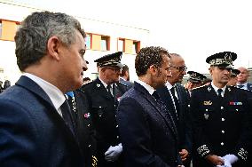 French President Macron Inaugurates Police Station In Marseille - France