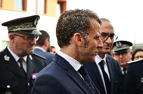 French President Macron Inaugurates Police Station In Marseille - France