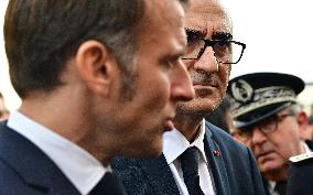 French President Macron Inaugurates Police Station In Marseille - France