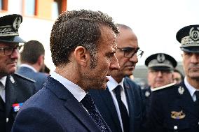 French President Macron Inaugurates Police Station In Marseille - France