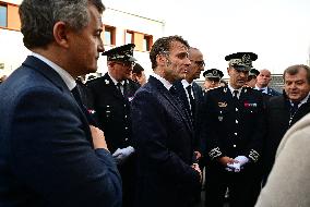 French President Macron Inaugurates Police Station In Marseille - France