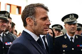 French President Macron Inaugurates Police Station In Marseille - France