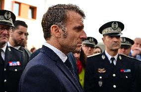 French President Macron Inaugurates Police Station In Marseille - France