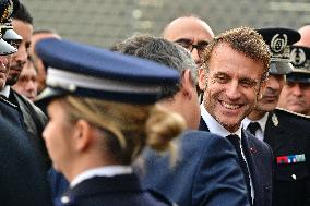 French President Macron Inaugurates Police Station In Marseille - France