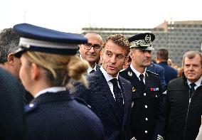 French President Macron Inaugurates Police Station In Marseille - France