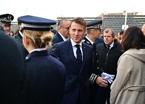 French President Macron Inaugurates Police Station In Marseille - France