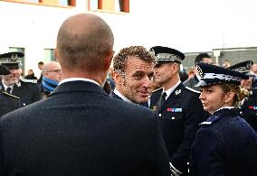 French President Macron Inaugurates Police Station In Marseille - France