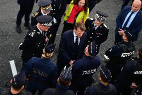 French President Macron Inaugurates Police Station In Marseille - France