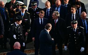 French President Macron Inaugurates Police Station In Marseille - France
