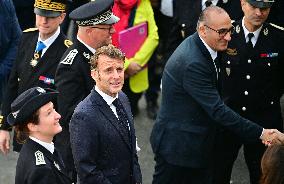 French President Macron Inaugurates Police Station In Marseille - France
