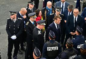 French President Macron Inaugurates Police Station In Marseille - France