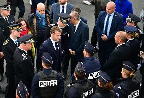 French President Macron Inaugurates Police Station In Marseille - France