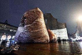 Giant Rocks Arrive in Piazza Maggiore - Bologna