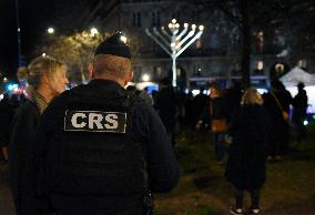 Security During The Jewish Holiday Hanukkah Lighting Ceremony In Paris