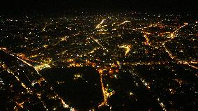Stunning Aerial Night View of Aleppo Cityscape and Urban Lights - Syria