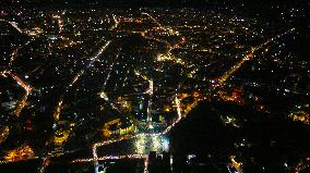 Stunning Aerial Night View of Aleppo Cityscape and Urban Lights - Syria