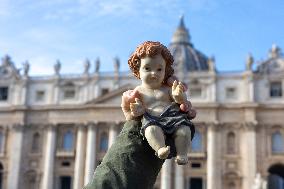 Baby Jesus Figurines During The Angelus Prayer - Vatican
