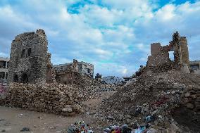 Gaza Omari Mosque and Pasha Palace After Israeli Airstrikes - Gaza