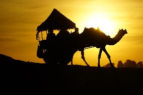 Tourists Enjoy a Camel Safari - India