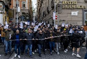 Ultras Groups Protest Travel Bans In Naples - Italy