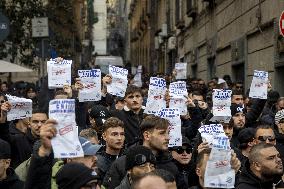 Ultras Groups Protest Travel Bans In Naples - Italy