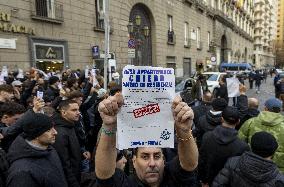 Ultras Groups Protest Travel Bans In Naples - Italy