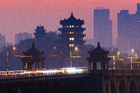 Sunrise Over Yellow Crane Tower In Wuhan - China