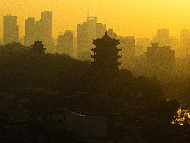 Sunrise Over Yellow Crane Tower In Wuhan - China