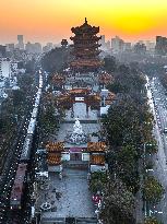 Sunrise Over Yellow Crane Tower In Wuhan - China