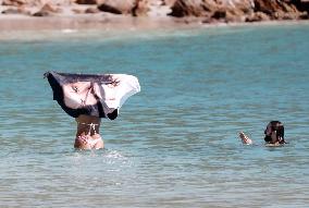 Heidi Klum, Tom Kaulitz and Bill Kaulitz in St Barths - France