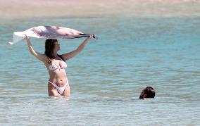 Heidi Klum, Tom Kaulitz and Bill Kaulitz in St Barths - France