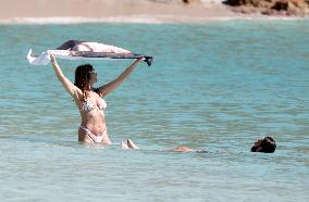 Heidi Klum, Tom Kaulitz and Bill Kaulitz in St Barths - France