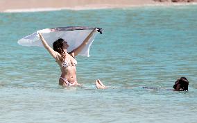 Heidi Klum, Tom Kaulitz and Bill Kaulitz in St Barths - France