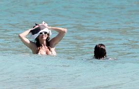 Heidi Klum, Tom Kaulitz and Bill Kaulitz in St Barths - France