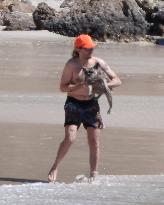 Heidi Klum, Tom Kaulitz and Bill Kaulitz in St Barths - France