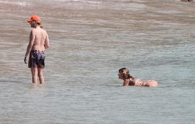 Heidi Klum, Tom Kaulitz and Bill Kaulitz in St Barths - France