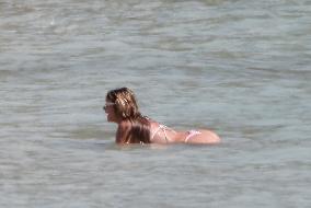 Heidi Klum, Tom Kaulitz and Bill Kaulitz in St Barths - France