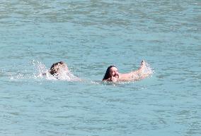Heidi Klum, Tom Kaulitz and Bill Kaulitz in St Barths - France