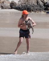 Heidi Klum, Tom Kaulitz and Bill Kaulitz in St Barths - France