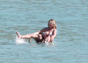 Heidi Klum, Tom Kaulitz and Bill Kaulitz in St Barths - France