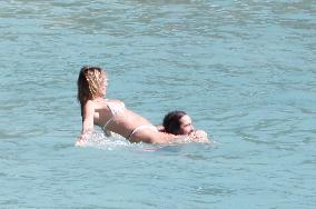 Heidi Klum, Tom Kaulitz and Bill Kaulitz in St Barths - France