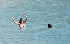 Heidi Klum, Tom Kaulitz and Bill Kaulitz in St Barths - France