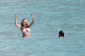 Heidi Klum, Tom Kaulitz and Bill Kaulitz in St Barths - France