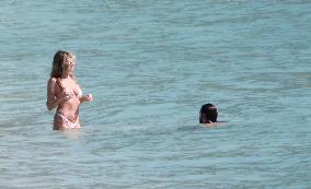 Heidi Klum, Tom Kaulitz and Bill Kaulitz in St Barths - France