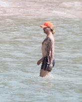 Heidi Klum, Tom Kaulitz and Bill Kaulitz in St Barths - France