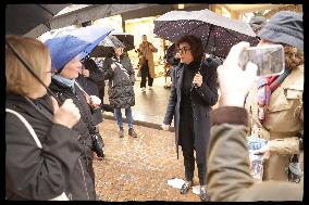 Exclusive - Rachida Dati At Monge Market Visit - Paris