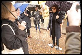 Exclusive - Rachida Dati At Monge Market Visit - Paris