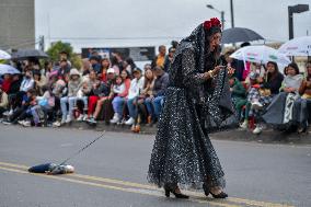 End of the year 'Desfile de Viudas' at the Multicolor Border Carnival in Ipiales, Colombia