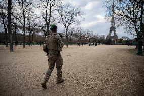 Sentinelle mission in front of the Eiffel Tower in Paris
